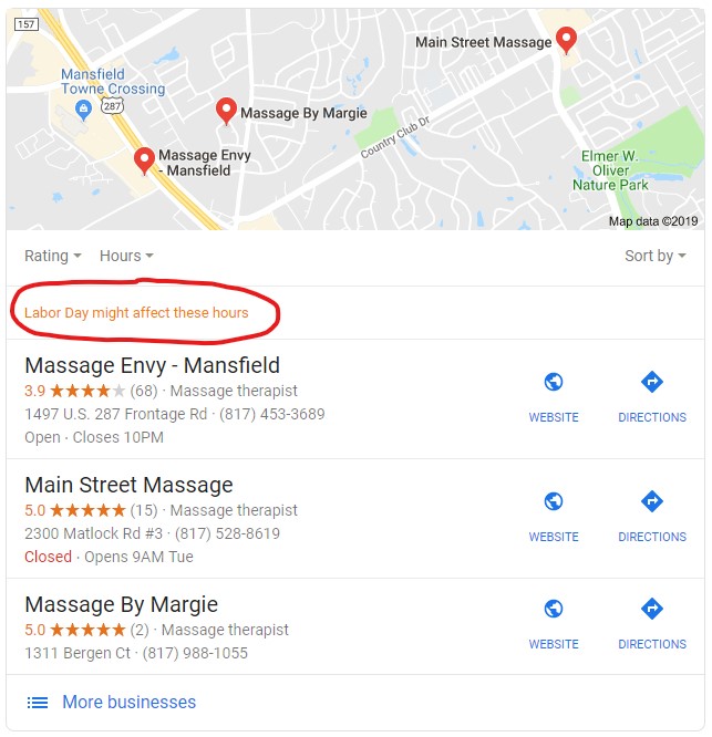 Local search results for “massage therapists mansfield.”