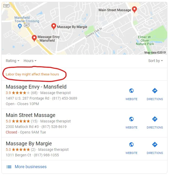 Local search results for “massage therapists mansfield.”