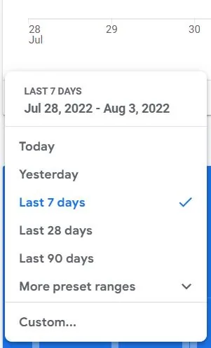 Date range pop-up in Google Analytics.
