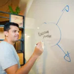Man drawing out his marketing strategy and considering how to incorporate strategic organic content.